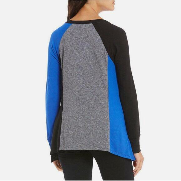 Calvin Klein Size S Sharkbite Hem Tunic Top Blue Grey Stretch Sporty Casual Chic - Picture 2 of 12